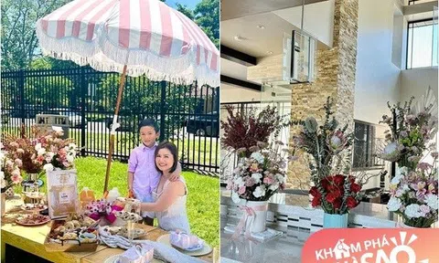 Vợ cũ Đan Trường và quý tử rich kid "muốn xỉu" khi tự tay cắm tới 8 bình hoa phủ khắp biệt thự 4000m2