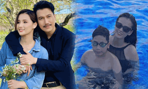 "Vợ tổng tài" của Việt Anh U40 diện đồ tắm kín bưng, khó giấu dáng "bén ngót" qua ống kính con trai