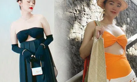 Minh Hằng mang thai gần 7 tháng đi sự kiện giấu triệt để chiếc bụng, mặc áo hở chân ngực quyến rũ