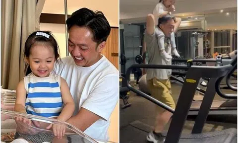 Suchin bám chặt bố khi Đàm Thu Trang vừa sinh em bé: Thót tim cảnh Cường Đôla đội con trên đầu chạy bộ