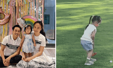 Ái nữ duy nhất của Cường Đô La 2 tuổi ra dáng tiểu thư, diện đồ chục triệu tập tành chơi môn thể thao nhà giàu