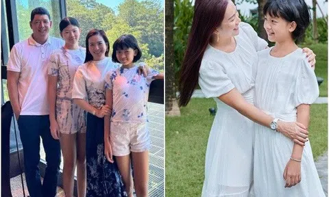 Ngoài con gái 13 tuổi cao 1m74, siêu mẫu Bình Minh còn một con gái 11 tuổi cao không kém, mặt y hệt bố