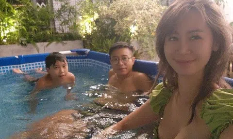 Hoa hậu Việt hé lộ cuộc sống gia đình: Cùng chồng đại gia và con trai ngâm bể bơi phao ngay giữa biệt thự tiền tỷ