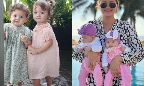 Cặp thiên thần Á hậu Diễm Châu chi 1,4 tỷ để thụ tinh ngày càng trổ nét lai Tây, không giống chị em sinh đôi