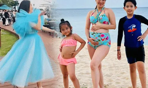 Vắng chồng, Khánh Thi bầu cận sinh vẫn diện 2 mảnh, tự tin khoe body tăng 9kg chỉ to mỗi bụng
