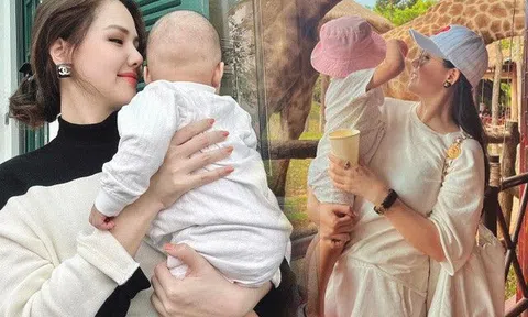 Nàng dâu nghìn tỷ Phanh Lee dùng túi trăm triệu đựng bỉm sữa, cho con ngồi chễm chệ trên đồ hiệu