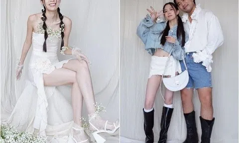 Con gái "Vua hài đất Bắc" xinh như nàng thơ, nhìn sang chàng rể râu ria nhưng ăn mặc nữ tính mà choáng