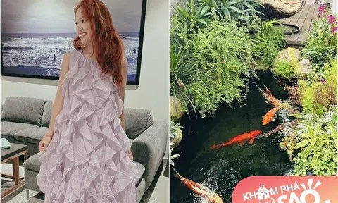 "Chị đẹp" Vân Hugo sống cùng chồng thứ 2 trong biệt thự 200m2, khoe góc bình an bên loạt cá Koi tuyệt đẹp
