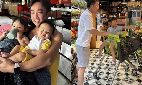 Cường Đô La 2 tay ôm 2 con, đi chợ nấu ăn mà không thấy bóng dáng Đàm Thu Trang