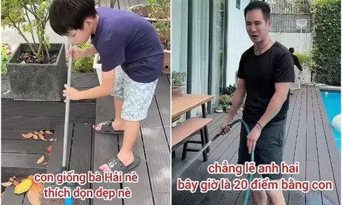 Con trai út chăm chỉ dọn dẹp nhà cửa, để lộ bí mật dạy con cực khéo của đạo diễn trăm tỷ Lý Hải