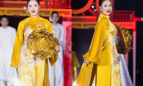 Hồng Diễm đẹp xuất thần với áo dài, trở lại vai trò người mẫu sau gần 10 năm vắng bóng