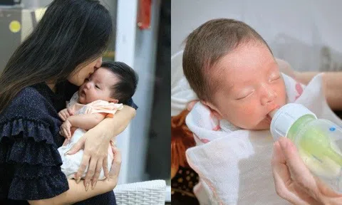 Lisa nhà Khánh Thi 2 tháng tuổi tóc đầy đầu, mũi cao vút như Tây, trông khác hẳn lúc mới chào đời