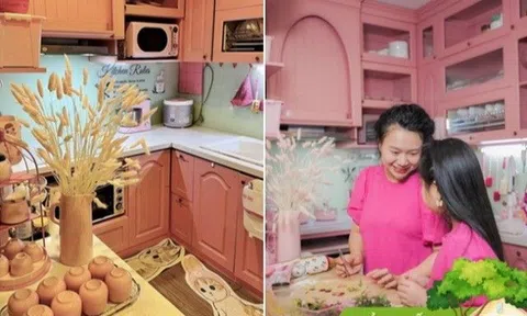 Ngắm căn bếp ngập sắc hồng của mẹ 3 con Hà Nội, túi đựng rác cũng phải màu hồng mới chịu