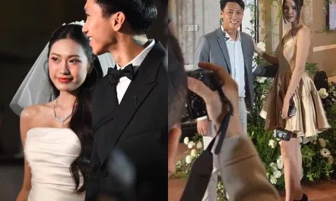 Vợ chồng Mạc Hồng Quân dự đám cưới Đoàn Văn Hậu - Doãn Hải My, cô dâu lộ bụng "lùm lùm" trong hôn lễ
