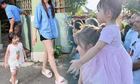 Nàng dâu tập đoàn nhựa đưa con đi học, ăn mặc không giống người nổi tiếng mà vẫn nổi bật