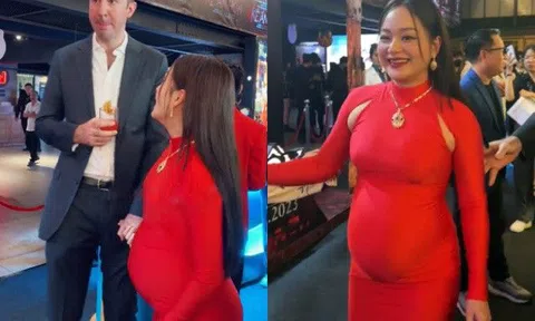 Lan Phương bế bụng bầu "vật vã", được chồng Tây cao 2m tháp tùng dự sự kiện, khuôn mặt "vỡ nét" thành tâm điểm