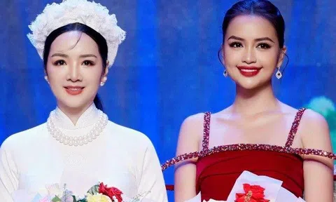 Hoa hậu Giáng My tái xuất đi chấm thi, đọ sắc trẻ đẹp bên đàn em kém 23 tuổi