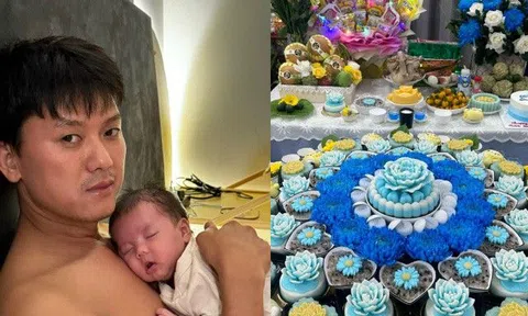 Quách Ngọc Tuyên làm mâm đầy tháng hoành tráng cho quý tử, dậy sớm cho con bú thay vợ kém 16 tuổi