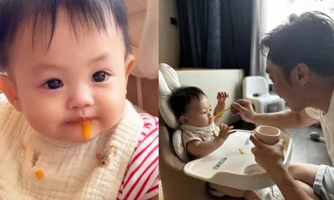 Cường Đô La bón cho Sutin ăn dặm, quý tử "vừa ăn vừa nhè" nhưng vẫn "đốn tim" dân mạng vì vẻ ngoài tuấn tú