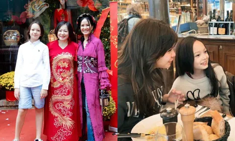 Con trai lai Mỹ của diva Hồng Nhung "xinh" hơn mẹ và em gái sinh đôi nhờ mái tóc dài, làn da "phát sáng"