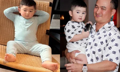 Con trai 2 tuổi nhà Chi Bảo có dáng ngồi như "thủ trưởng", ngoại hình đẹp trai cực "đốn tim"