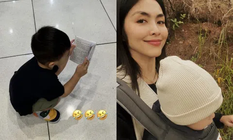 Cậu út nhà Tăng Thanh Hà 2 tuổi đã mê đọc sách "bất chấp" địa điểm, bị mẹ nhận xét "hay ra vẻ"