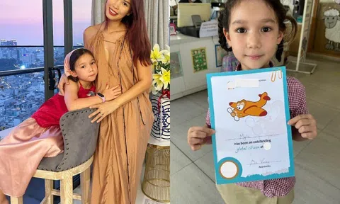Con gái học lớp 1 học phí 550 triệu đồng/năm, siêu mẫu Hà Anh tự hào khoe ái nữ được nhận giấy khen xuất sắc