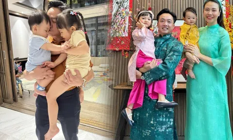 Suchin - Sutin nhà Cường Đô La nay đã biết giành bố, Đàm Thu Trang khoe góc nghiêng hệt anh em sinh đôi