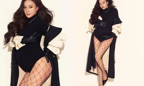 Phương Oanh diện tất lưới khoe 3 vòng "bốc lửa" trước thềm đón "cặp rồng", gợi cảm hơn cả thời chưa bầu bí