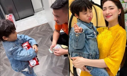 Con trai Hòa Minzy nhận xấp tiền toàn tờ 500 nghìn của Quang Hải nhưng từ chối Văn Toàn lì xì tiền lẻ