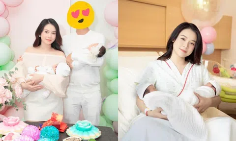 Sam cúng đầy tháng 2 "bé rồng" song sinh, chồng bí mật hiếm hoi xuất hiện cạnh vợ