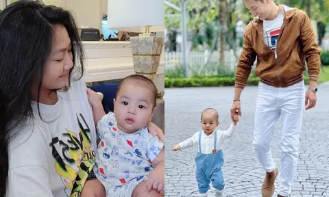 "Shark Long" Mạnh Trường bế con thứ 3 dạo quanh nhà to như lâu đài, diện mạo quý tử gây chú ý