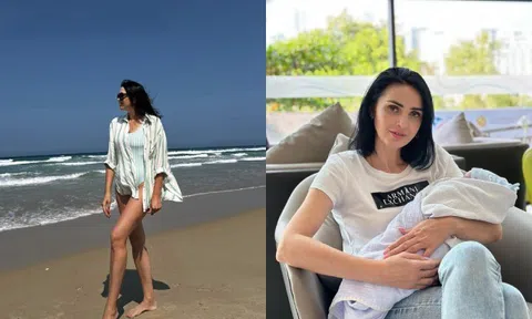 Mẹ vợ Ukraine của Bùi Tiến Dũng diện áo tắm chơi biển với cháu trai, body nóng bỏng dù đã là bà ngoại