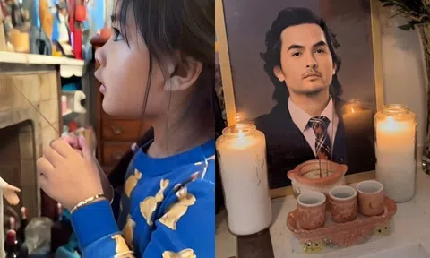 Con gái Đức Tiến thắp nhang lên bàn thờ, hỏi mẹ vì sao không được đi thăm Chúa giống bố