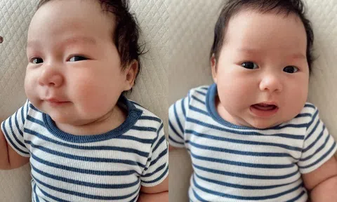 Vẻ bụ bẫm đáng yêu của con trai Luca nhà siêu mẫu Hà Anh: Gần 2 tháng tuổi nặng 6kg, da trắng hồng