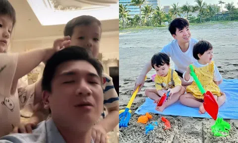 Anh chồng Đỗ Mỹ Linh khoe 2 con sinh đôi hiếu thảo với bố, "gà trống nuôi con" thấy "mát lòng mát dạ"
