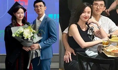 Thiếu gia Minh Đạt ôm hoa chúc mừng Midu nhận bằng thạc sĩ loại giỏi, nhìn vợ mới cưới bằng ánh mắt si mê