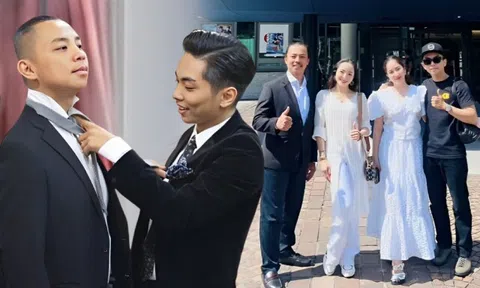 Chí Anh "sơ hở" là xuất hiện cạnh Phan Hiển, Khánh Thi rạng ngời đứng giữa 2 người đàn ông quan trọng của đời mình