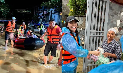Sao Việt xông pha vào vùng lũ: Vợ chồng Hồng Đăng lội nước đến gối, Quế Vân bàng hoàng khi thấy nơi "nước lên tới đầu"