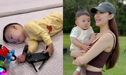 Minh Hằng đi làm để con trai ở nhà cho chồng đại gia chăm, quý tử ôm đồ chơi nằm mòn mỏi đợi mẹ về