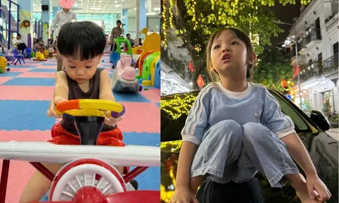 Mẹ vợ Cường Đô La đưa 2 cháu ngoại đi chơi khu bình dân, Suchin thoải mái đi chân trần trên mui xe tiền tỷ