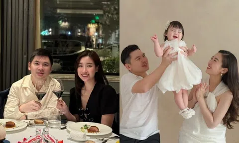 Vợ chồng Đỗ Mỹ Linh kỷ niệm 2 năm ngày cưới, đi ăn sang trọng vẫn phải tranh thủ về chăm ái nữ