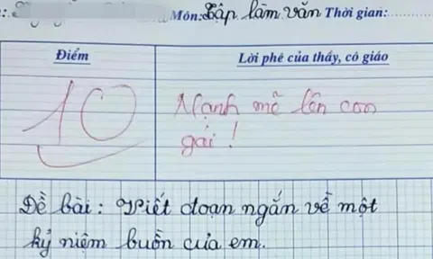 Bé gái lớp 5 làm văn kể về kỷ niệm buồn, cô giáo đọc xong liền chấm điểm 10, ai nấy đều rơi nước mắt