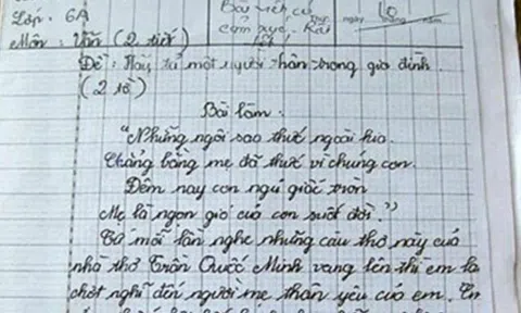 Bé lớp 6 viết văn tả người thân trong gia đình, cô giáo chấm điểm 10 kèm dòng nhận xét ai cũng đồng tình