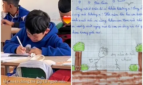 Cậu bé tiểu học vừa khóc vừa làm bài văn "Viết thư gửi ông nội đã mất", cô giáo đọc xong nghẹn ngào