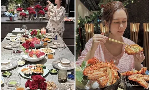 Cảnh ăn uống xa hoa của diễn viên Hương Giang sau sinh quý tử, mẹ cho con bú vẫn làm hẳn tiệc sashimi mừng đầy tháng