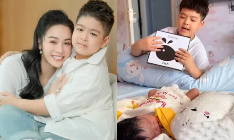 Nhật Kim Anh khoe con trai dạy học "bất chấp" cho em gái chung nửa dòng máu, yêu thương quấn quýt không rời