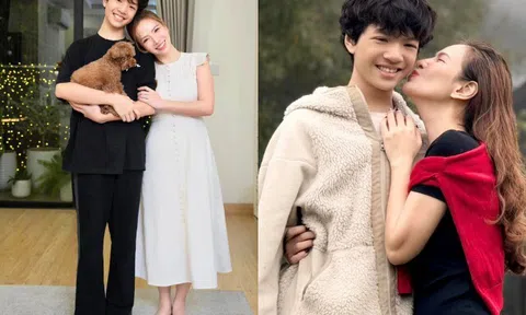 BTV Đan Lê tựa đầu vào vai con trai có "thân hình phụ huynh", quý tử rõ tuấn tú nhờ "nhặt" nét đẹp của bố mẹ
