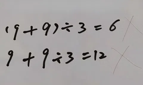 Bé tiểu học làm toán 9+9:3=12 bị gạch sai, thầy giáo đưa ra đáp án khiến phụ huynh bức xúc