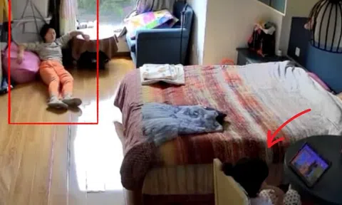 Mẹ bỉm ngất xỉu, camera ghi lại diễn biến hành động của con gái 3 tuổi khiến cõi mạng nể phục